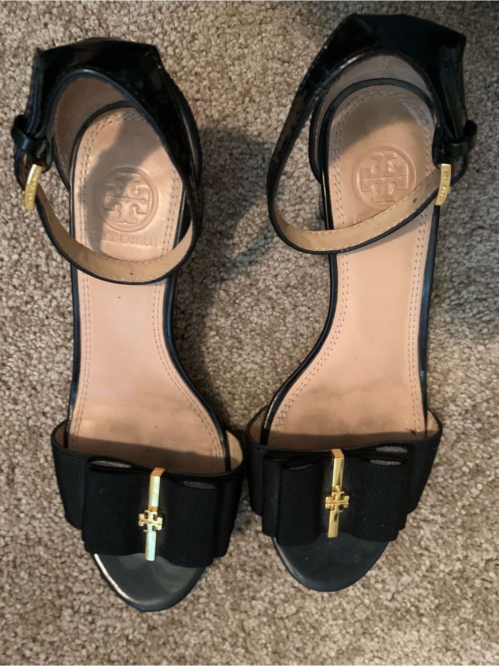 Tory Burch Black Patent LeatherBlock Heel Ankle-Strap Sandals - Women's Size 5.5